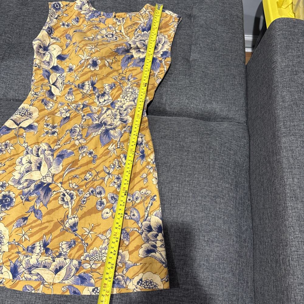 ANTHROPOLOGIE Tie Back Dress Boho Cap Yellow Blue Floral Open Back Mini Size 0 - Picture 13 of 14